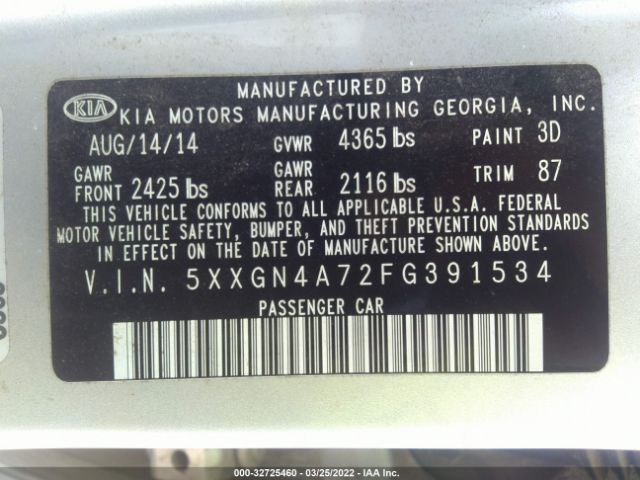 Photo 8 VIN: 5XXGN4A72FG391534 - KIA OPTIMA 