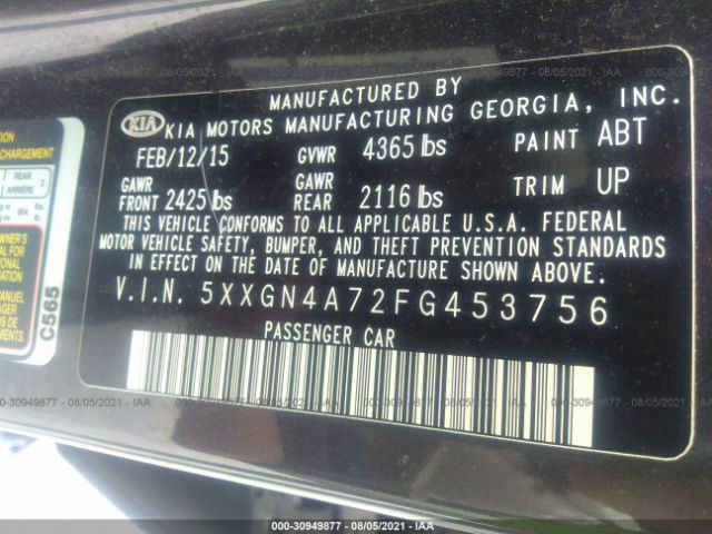 Photo 8 VIN: 5XXGN4A72FG453756 - KIA OPTIMA 