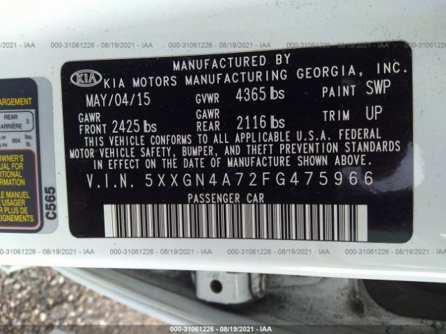 Photo 8 VIN: 5XXGN4A72FG475966 - KIA OPTIMA 