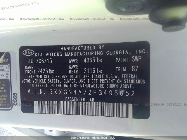 Photo 8 VIN: 5XXGN4A72FG495652 - KIA OPTIMA 