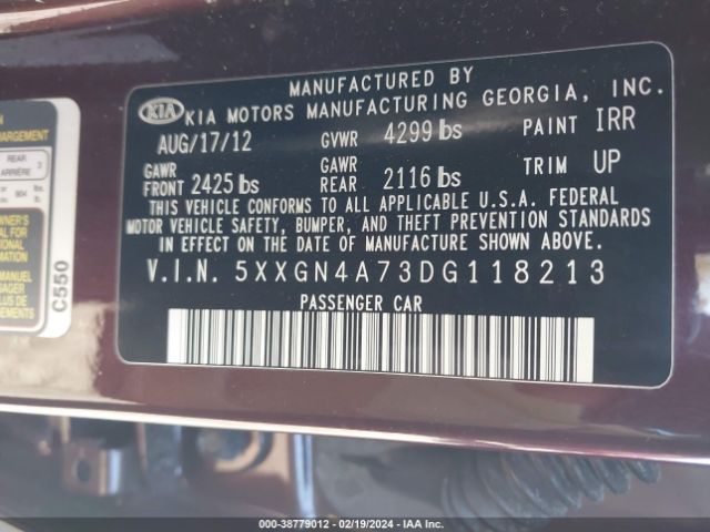 Photo 8 VIN: 5XXGN4A73DG118213 - KIA OPTIMA 