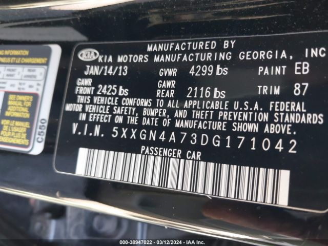 Photo 8 VIN: 5XXGN4A73DG171042 - KIA OPTIMA 