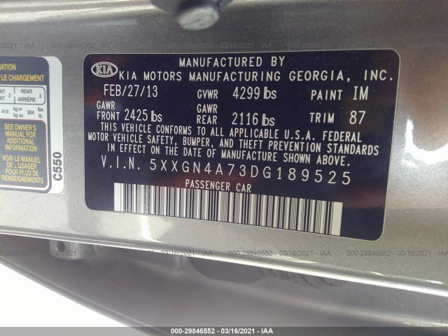 Photo 8 VIN: 5XXGN4A73DG189525 - KIA OPTIMA 