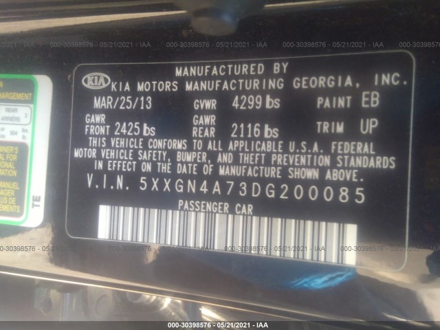 Photo 8 VIN: 5XXGN4A73DG200085 - KIA OPTIMA 