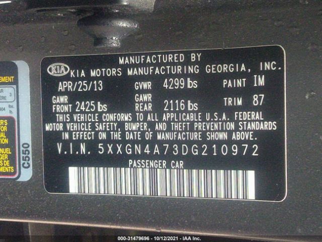 Photo 8 VIN: 5XXGN4A73DG210972 - KIA OPTIMA 