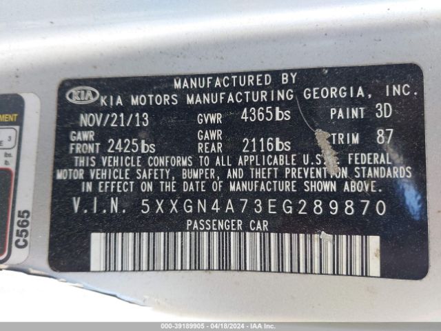 Photo 8 VIN: 5XXGN4A73EG289870 - KIA OPTIMA 