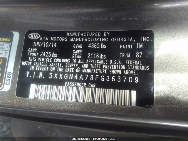 Photo 8 VIN: 5XXGN4A73FG363709 - KIA OPTIMA 