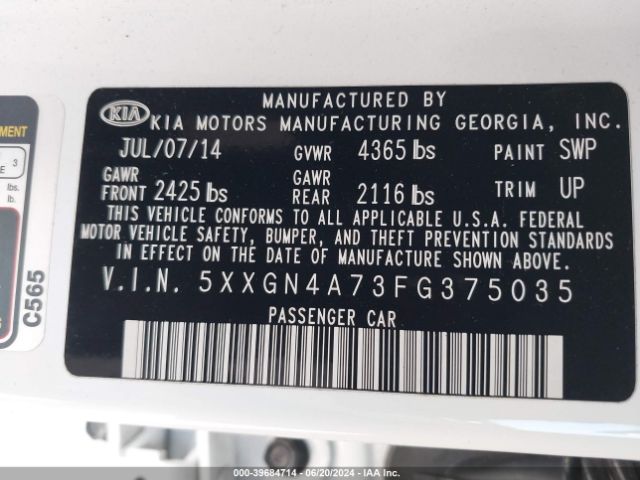 Photo 8 VIN: 5XXGN4A73FG375035 - KIA OPTIMA 