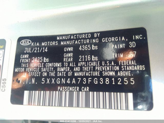 Photo 8 VIN: 5XXGN4A73FG381255 - KIA OPTIMA 