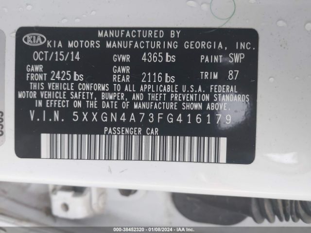 Photo 8 VIN: 5XXGN4A73FG416179 - KIA OPTIMA 