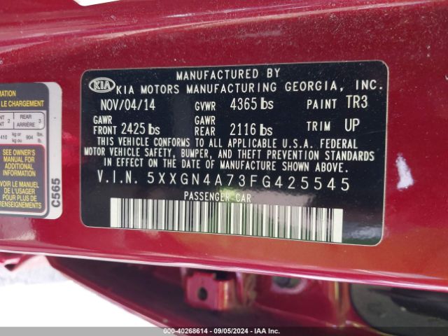 Photo 8 VIN: 5XXGN4A73FG425545 - KIA OPTIMA 