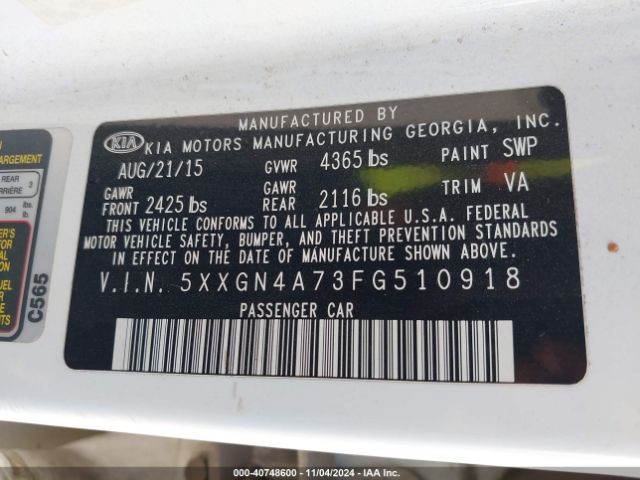 Photo 8 VIN: 5XXGN4A73FG510918 - KIA OPTIMA 