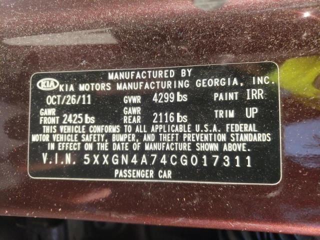 Photo 9 VIN: 5XXGN4A74CG017311 - KIA OPTIMA EX 