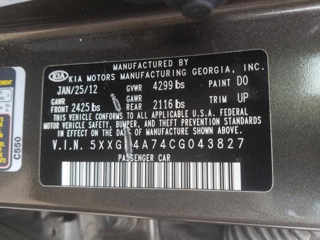 Photo 9 VIN: 5XXGN4A74CG043827 - KIA OPTIMA EX 