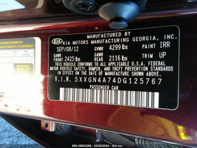 Photo 8 VIN: 5XXGN4A74DG125767 - KIA OPTIMA 