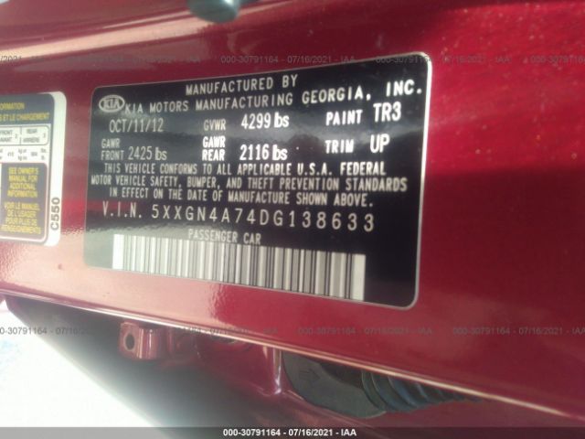 Photo 8 VIN: 5XXGN4A74DG138633 - KIA OPTIMA 