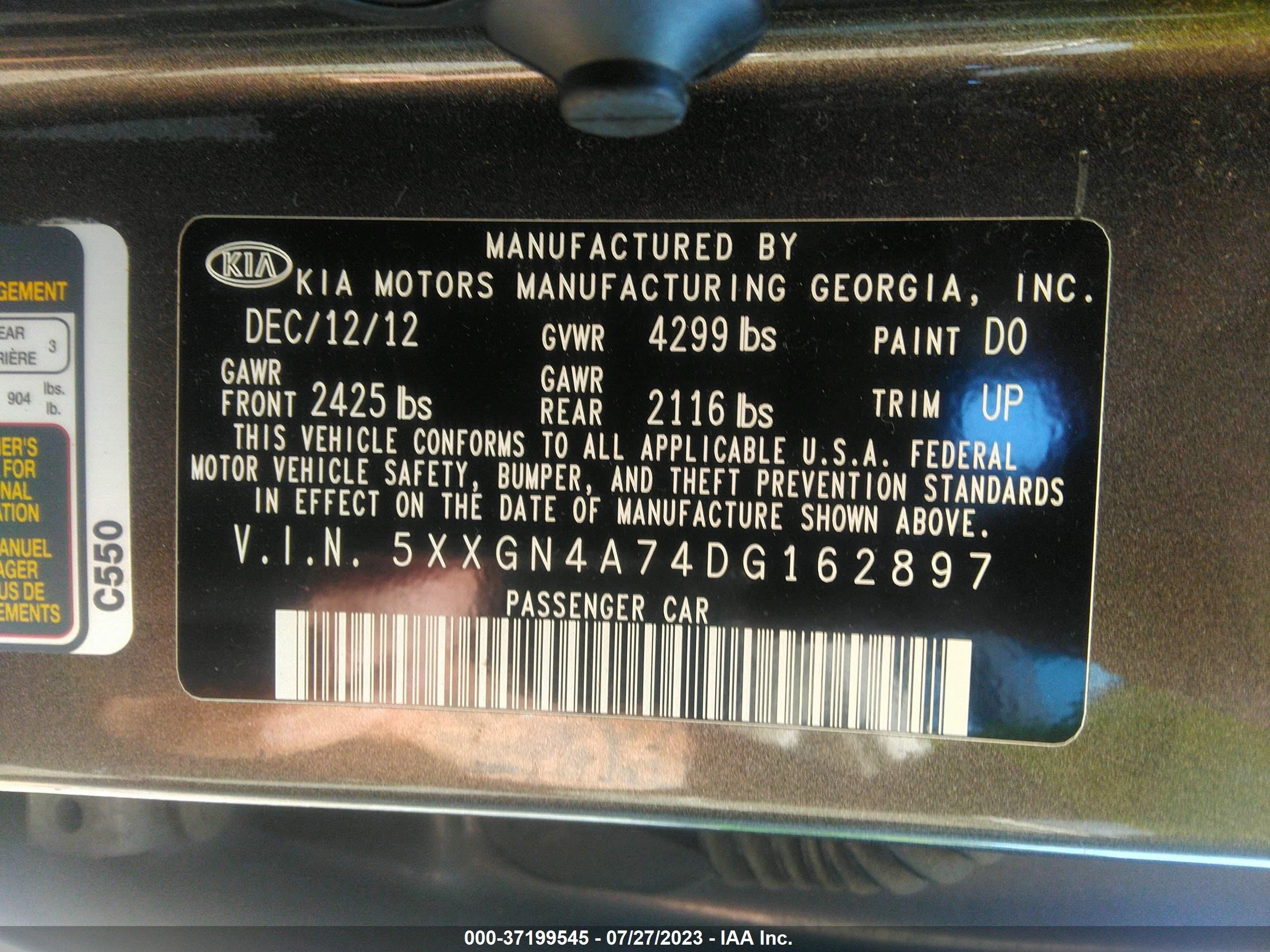 Photo 8 VIN: 5XXGN4A74DG162897 - KIA OPTIMA 