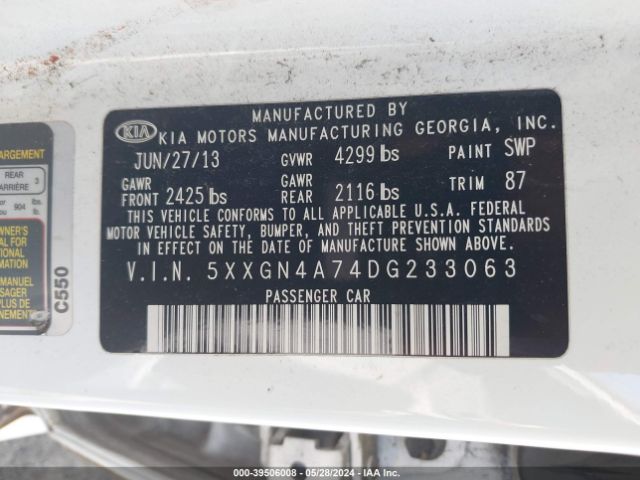 Photo 8 VIN: 5XXGN4A74DG233063 - KIA OPTIMA 