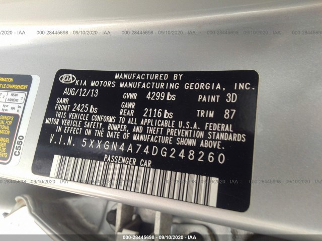 Photo 8 VIN: 5XXGN4A74DG248260 - KIA OPTIMA 