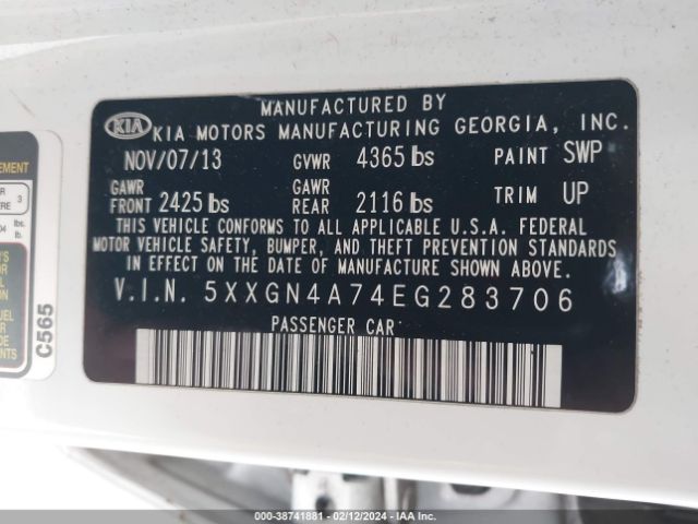 Photo 8 VIN: 5XXGN4A74EG283706 - KIA OPTIMA 