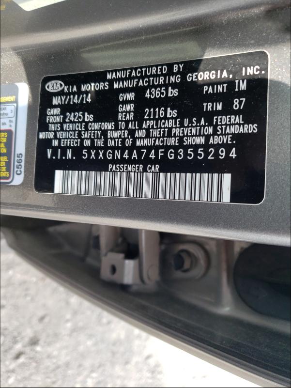 Photo 9 VIN: 5XXGN4A74FG355294 - KIA OPTIMA EX 