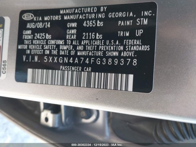 Photo 8 VIN: 5XXGN4A74FG389378 - KIA OPTIMA 