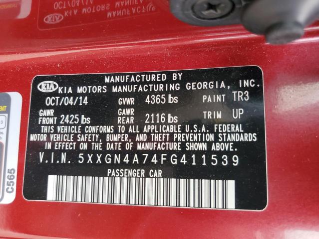 Photo 12 VIN: 5XXGN4A74FG411539 - KIA OPTIMA 