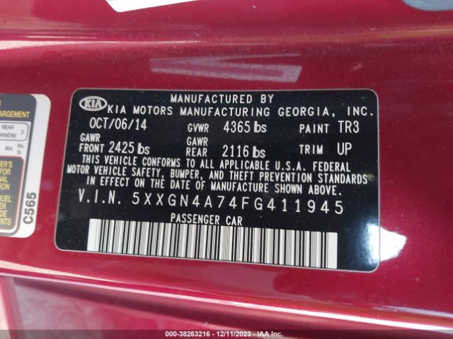 Photo 8 VIN: 5XXGN4A74FG411945 - KIA OPTIMA 