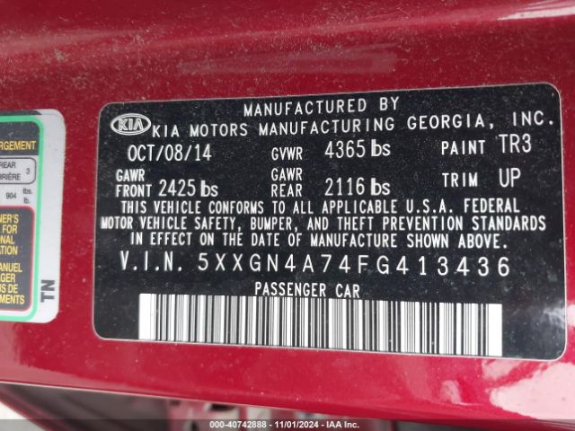 Photo 8 VIN: 5XXGN4A74FG413436 - KIA OPTIMA 