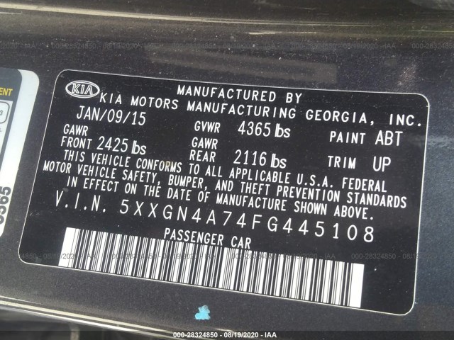 Photo 8 VIN: 5XXGN4A74FG445108 - KIA OPTIMA 