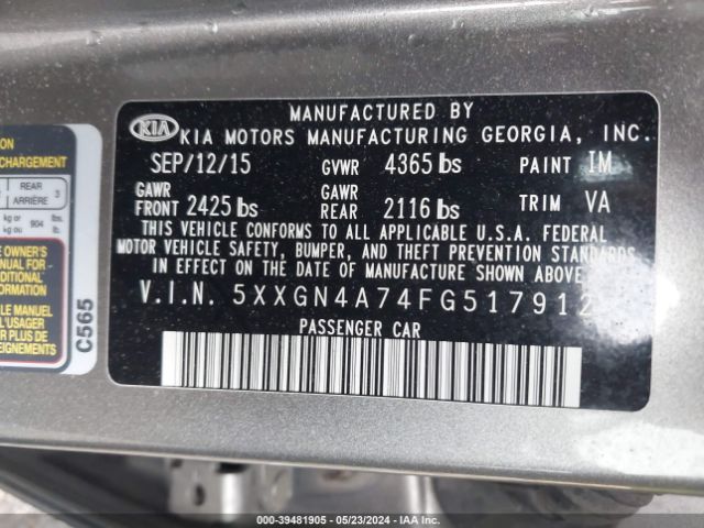 Photo 8 VIN: 5XXGN4A74FG517912 - KIA OPTIMA 