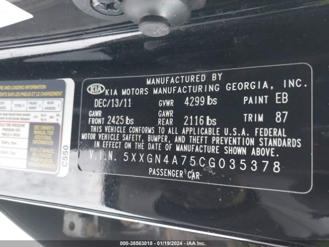 Photo 8 VIN: 5XXGN4A75CG035378 - KIA OPTIMA 