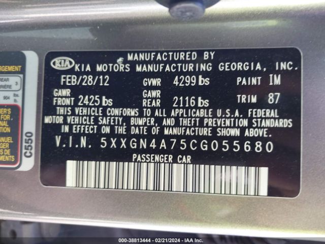 Photo 8 VIN: 5XXGN4A75CG055680 - KIA OPTIMA 