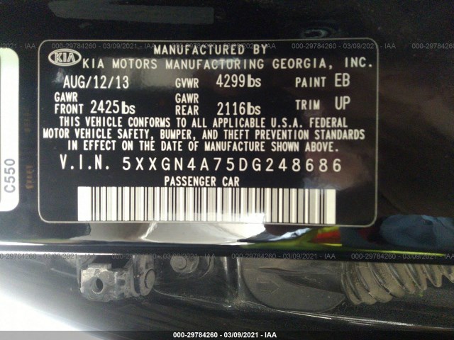 Photo 8 VIN: 5XXGN4A75DG248686 - KIA OPTIMA 