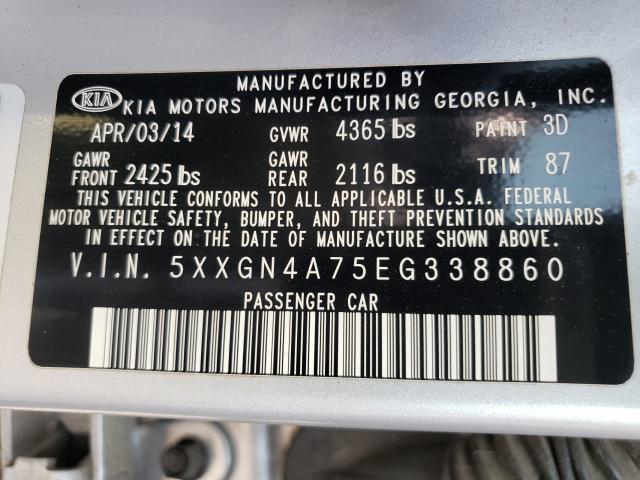 Photo 9 VIN: 5XXGN4A75EG338860 - KIA OPTIMA EX 