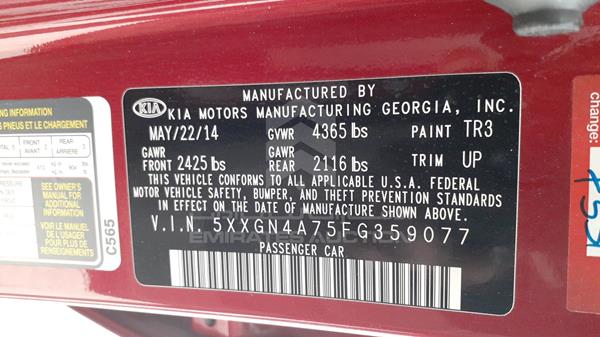 Photo 2 VIN: 5XXGN4A75FG359077 - KIA OPTIMA 