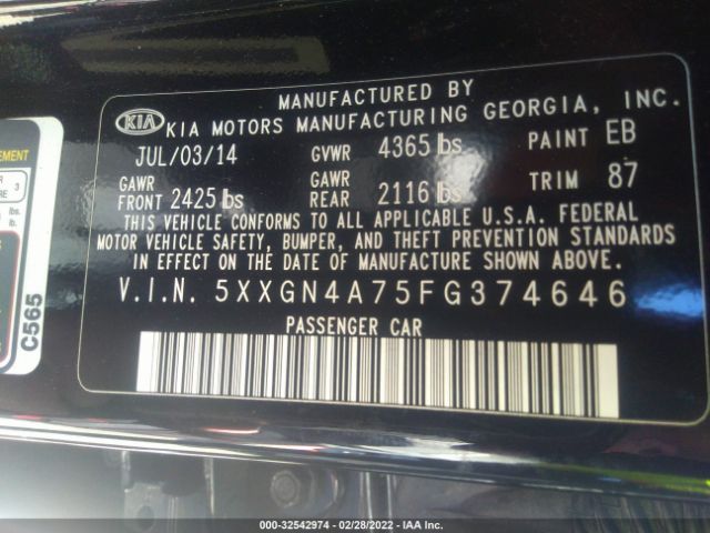 Photo 8 VIN: 5XXGN4A75FG374646 - KIA OPTIMA 