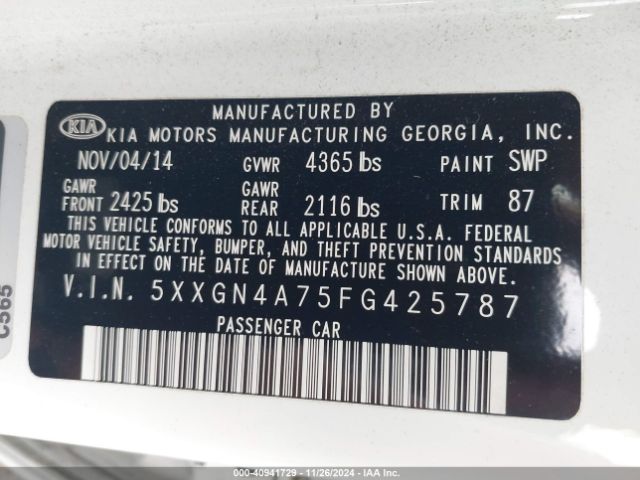 Photo 8 VIN: 5XXGN4A75FG425787 - KIA OPTIMA 