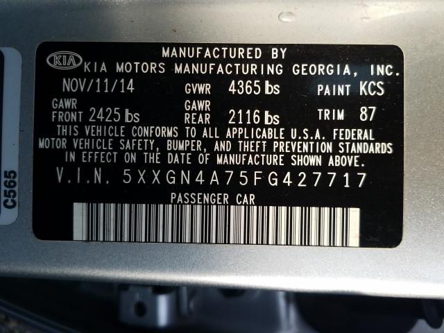 Photo 9 VIN: 5XXGN4A75FG427717 - KIA OPTIMA EX 