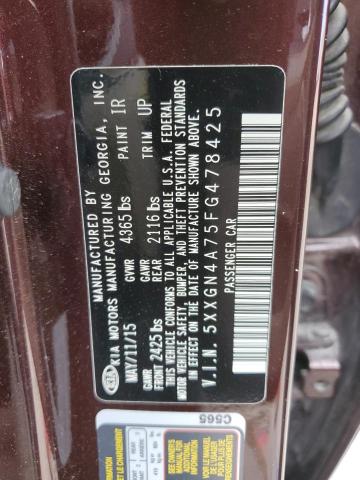 Photo 12 VIN: 5XXGN4A75FG478425 - KIA OPTIMA EX 