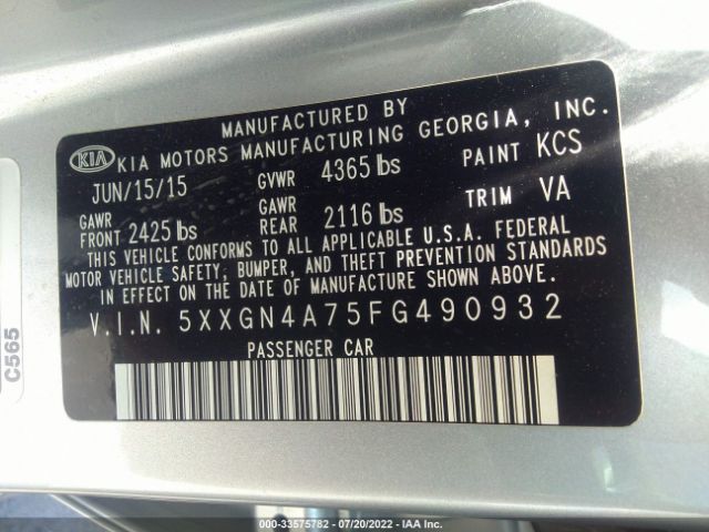 Photo 8 VIN: 5XXGN4A75FG490932 - KIA OPTIMA 