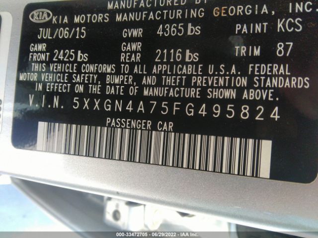 Photo 8 VIN: 5XXGN4A75FG495824 - KIA OPTIMA 