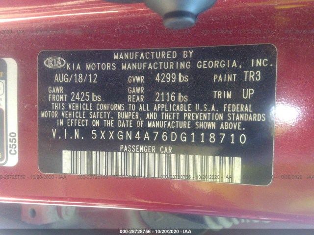 Photo 8 VIN: 5XXGN4A76DG118710 - KIA OPTIMA 