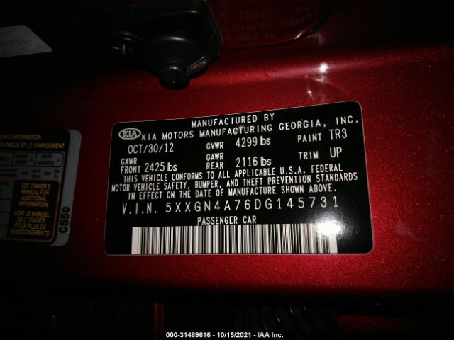 Photo 8 VIN: 5XXGN4A76DG145731 - KIA OPTIMA 