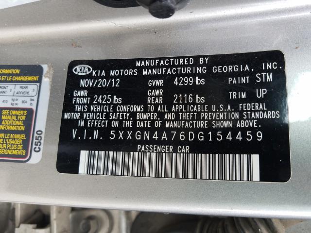 Photo 9 VIN: 5XXGN4A76DG154459 - KIA OPTIMA EX 