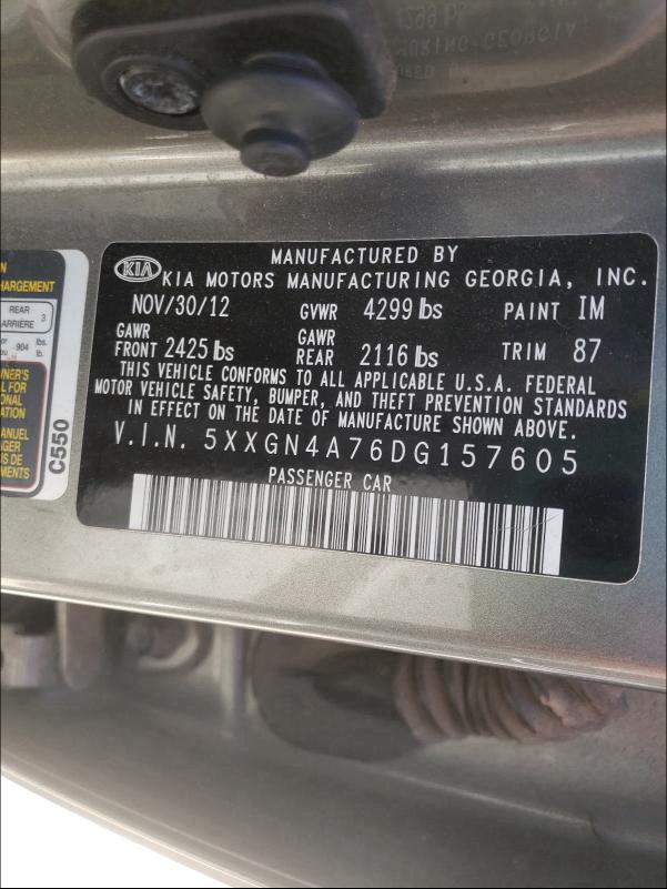 Photo 9 VIN: 5XXGN4A76DG157605 - KIA OPTIMA EX 