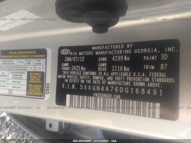 Photo 8 VIN: 5XXGN4A76DG168491 - KIA OPTIMA 