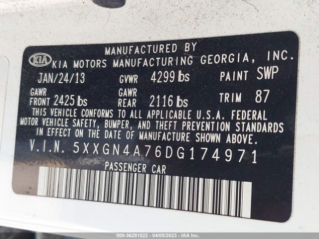 Photo 8 VIN: 5XXGN4A76DG174971 - KIA OPTIMA 