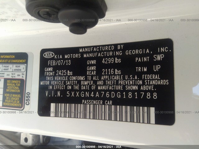 Photo 8 VIN: 5XXGN4A76DG181788 - KIA OPTIMA 