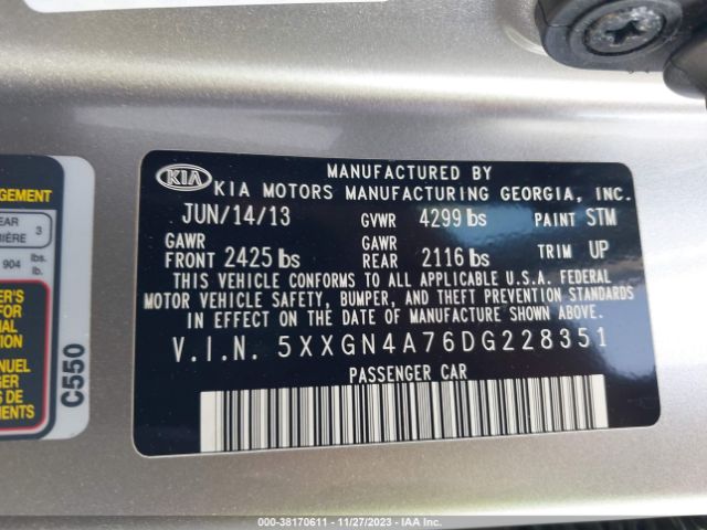 Photo 8 VIN: 5XXGN4A76DG228351 - KIA OPTIMA 